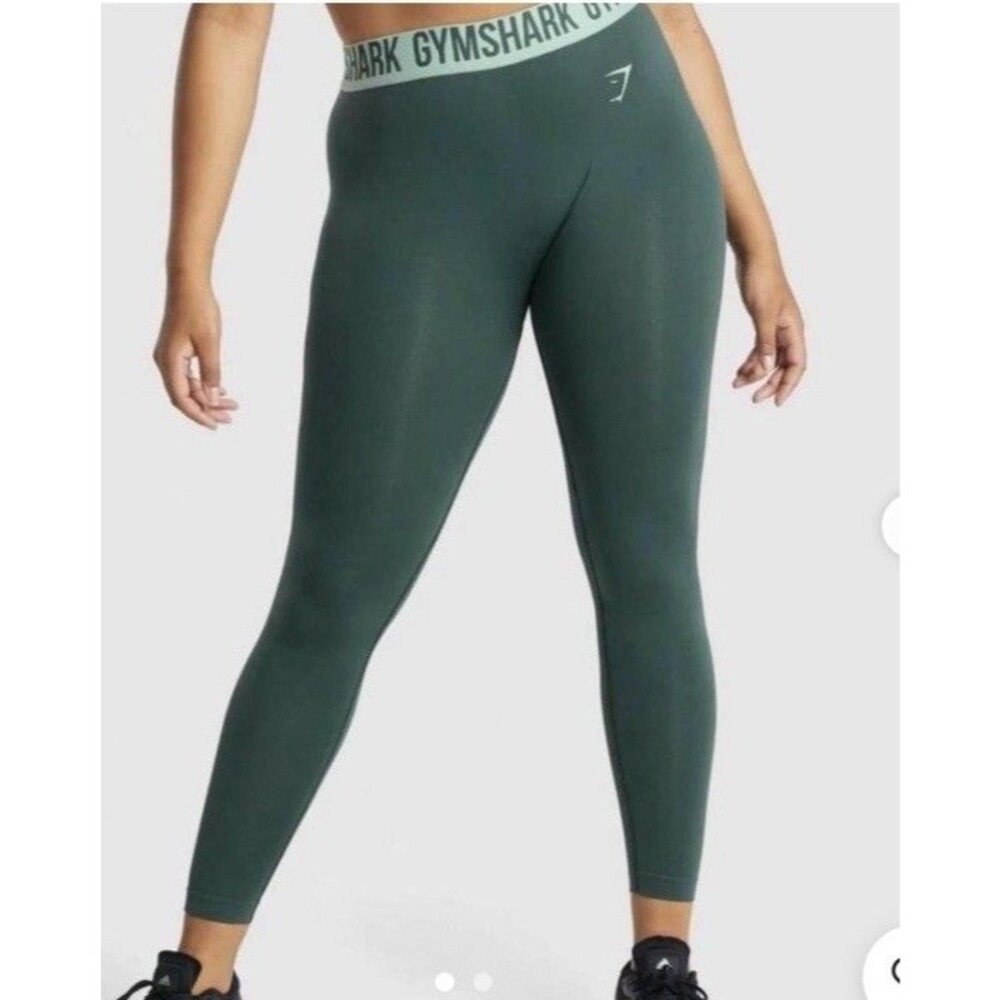 Gymshark Women’s Green Leggings Size M Logo Waistband Workout Gym Activewear